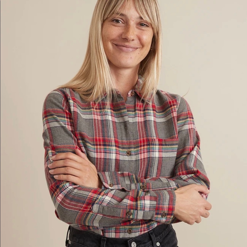Marine Layer Viola Relaxed Shirt, Rainbow Plaid, M